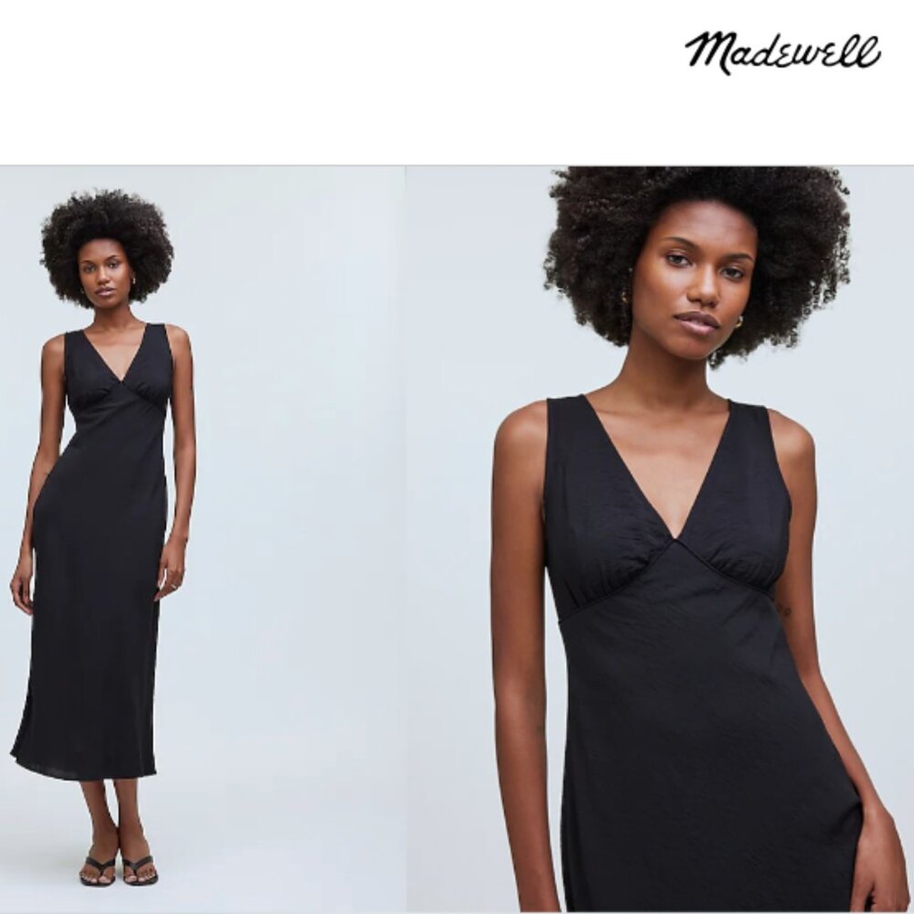 NWT Madewell - The Ariana Midi Dress, True Black, size 8